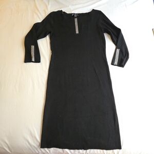 Ashley Stewart 26 28 Black Ribbed Sweater Midi Dress Rhinestone Party